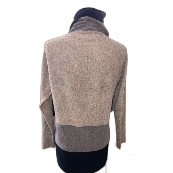 Wool Cashmere Colorblock Drape Waterfall Open Front Cardigan Gray Black Women S - Picture 5 of 8